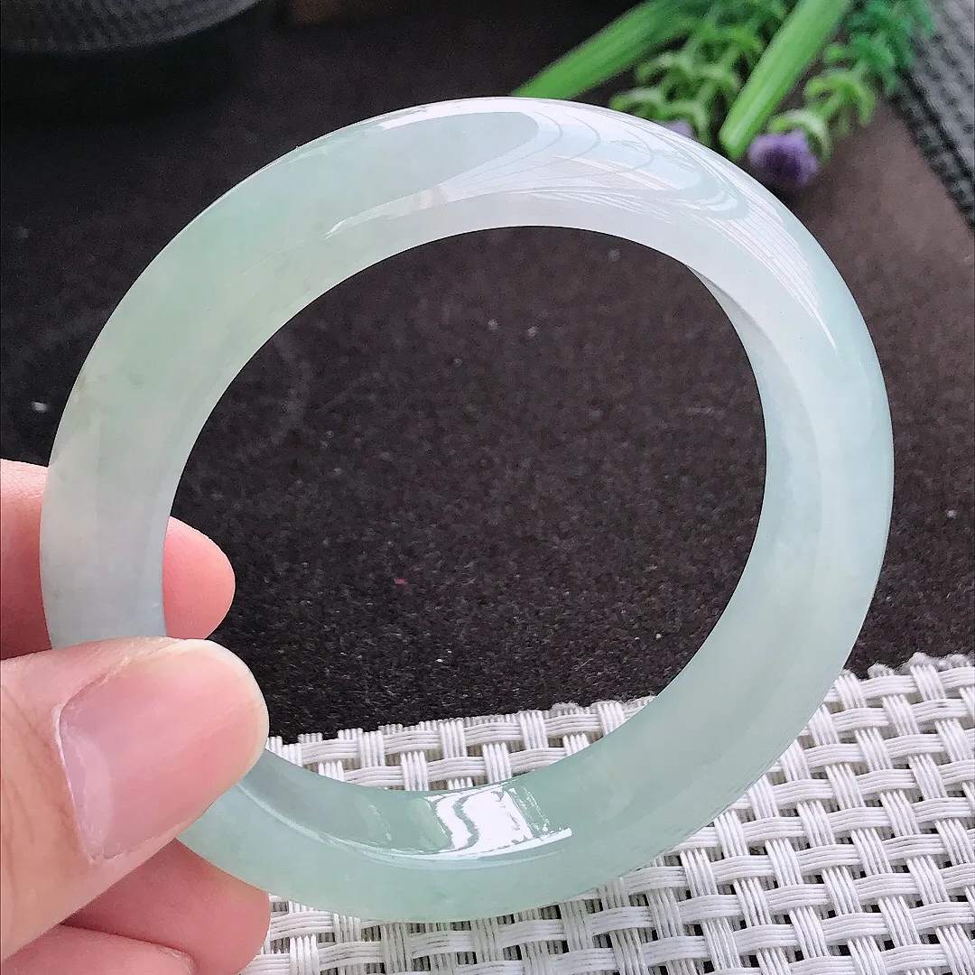 天然A货翡翠56.5/13/9.1老坑冰胶果冻冰晴手镯宽边玉镯手环