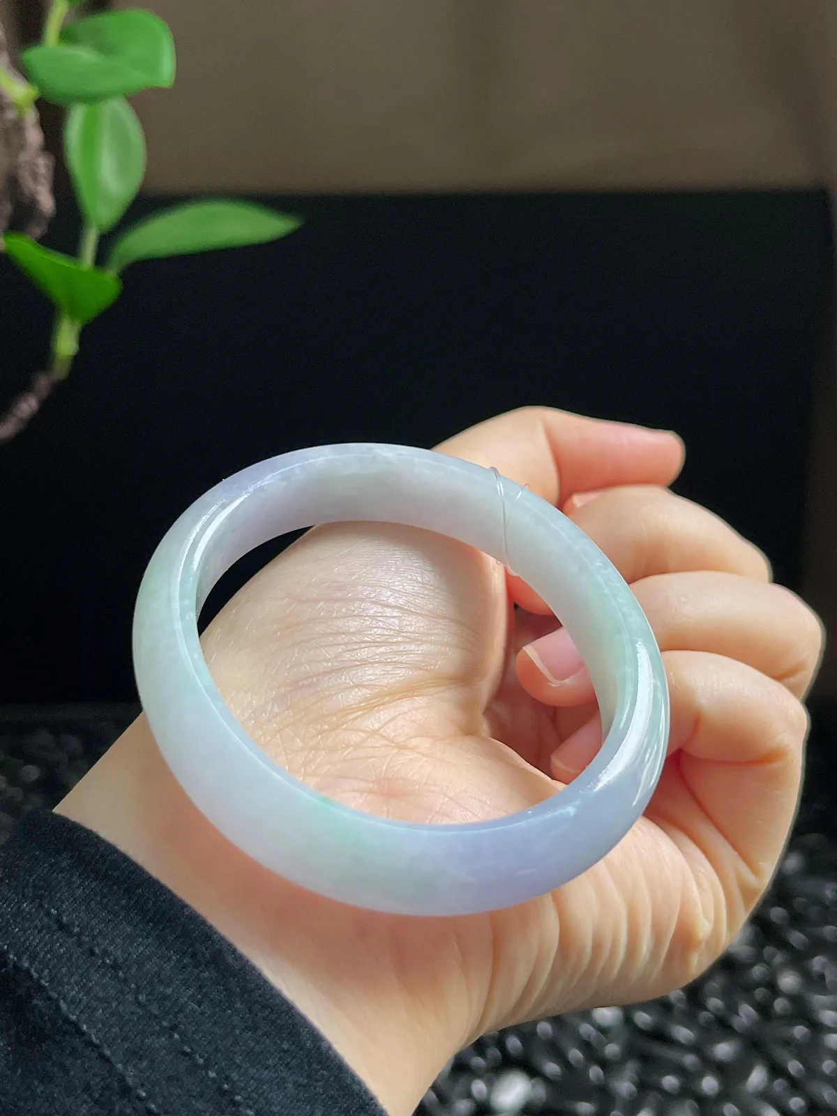 贵妃镯53.5圈口，翡翠糯化种春带彩手镯