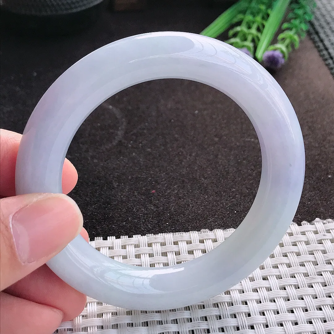 天然A货翡翠54.5/11.9/11.5老坑秀气冰润紫罗兰圆条手镯翡翠玉镯手环