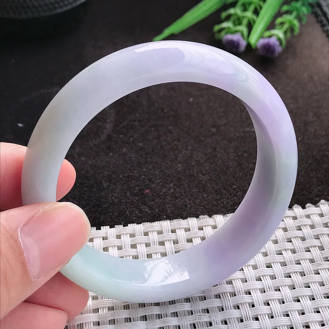 天然A货翡翠54.5/14.5/8老坑温润紫罗兰手镯宽边玉镯