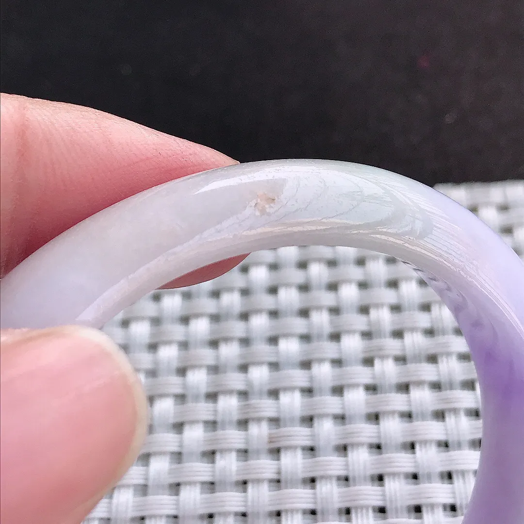 天然A货翡翠56/49.8/12.3/7.5老坑精美温润浓郁紫罗兰贵妃手镯宽边玉镯