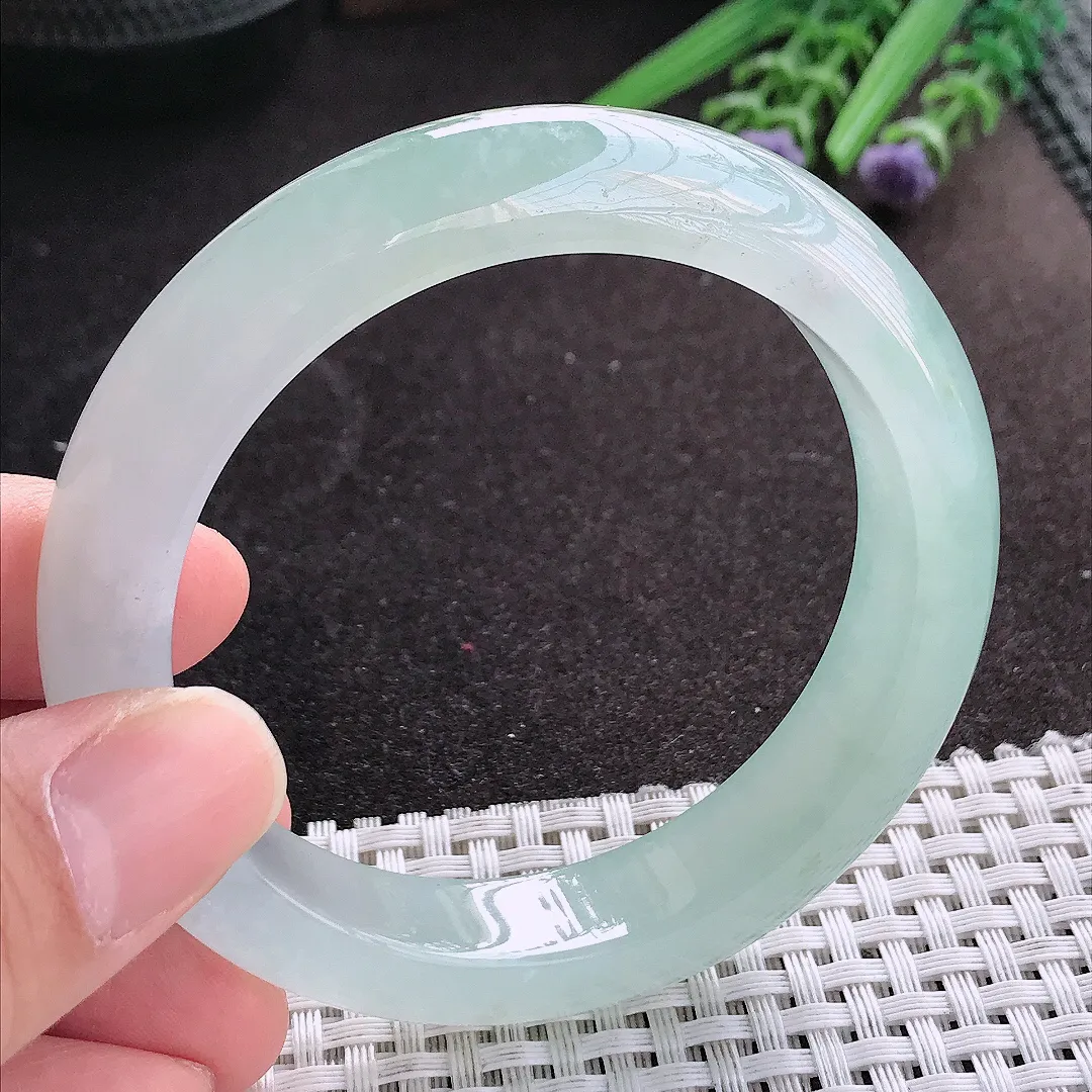 天然A货翡翠56.5/13/9.1老坑冰胶果冻冰晴手镯宽边玉镯手环