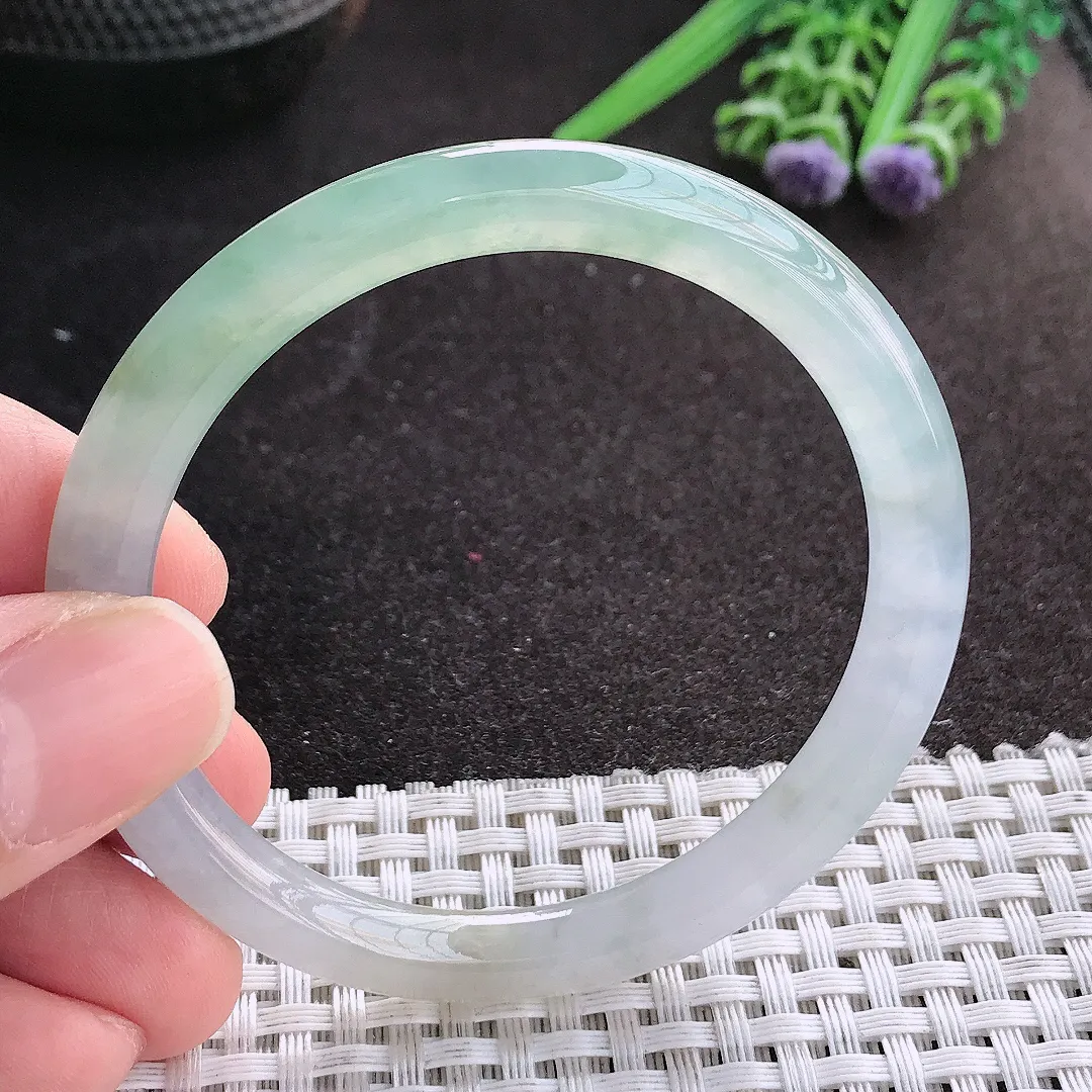 天然A货翡翠52.5/6.9/7.3老坑冰胶果冻冰晴圆条手镯细条玉镯