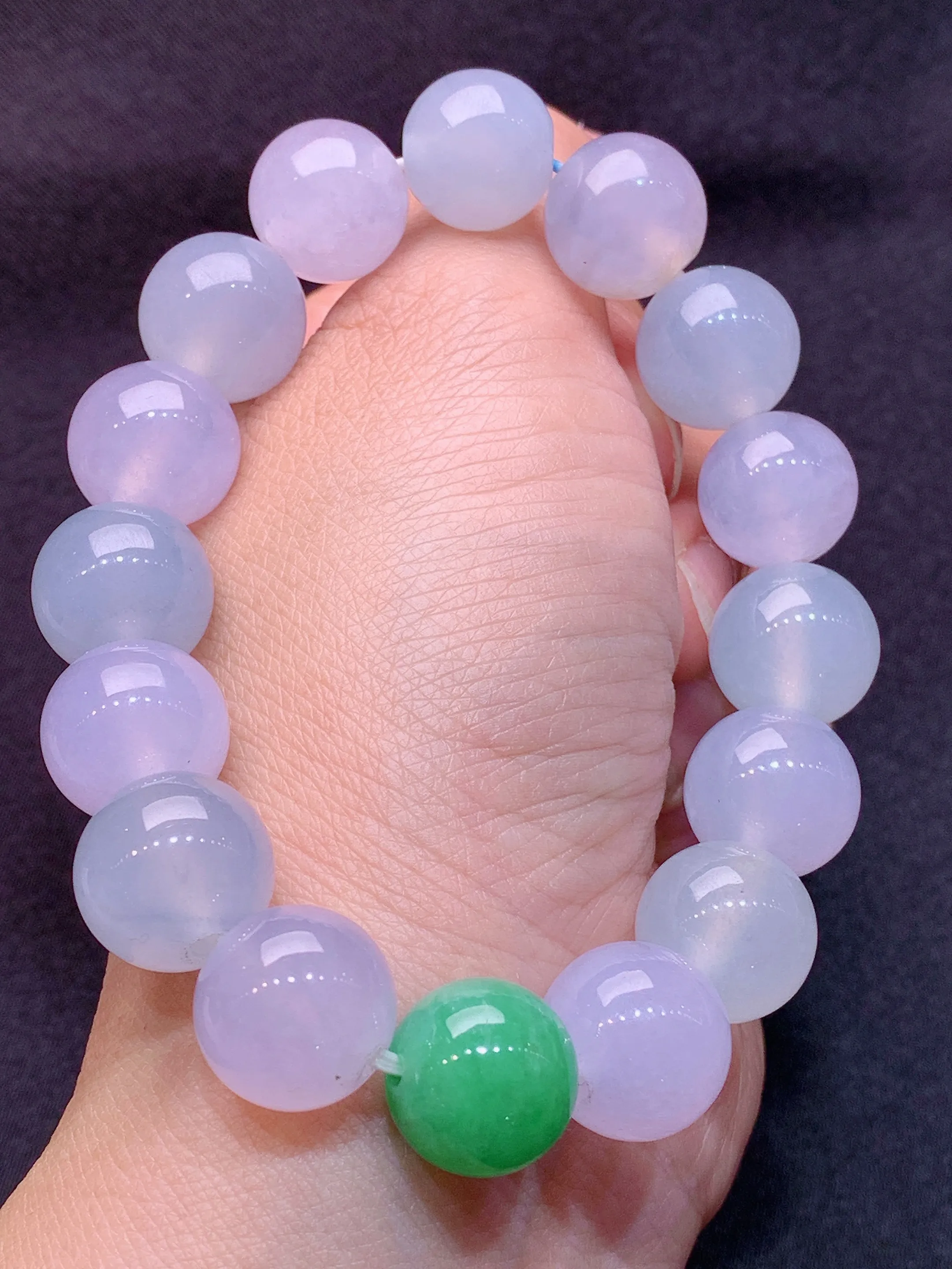 冰紫组合满绿蛋面手链 玉质细腻 色泽清新艳丽 整体尺寸13.6