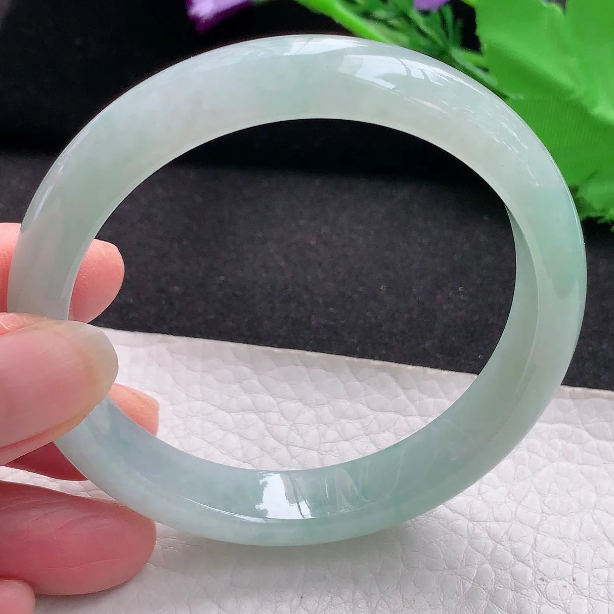 js自然光58*11.8*7.5平安镯 缅甸翡翠a货冰绿水灵宽边玉手镯玉手环