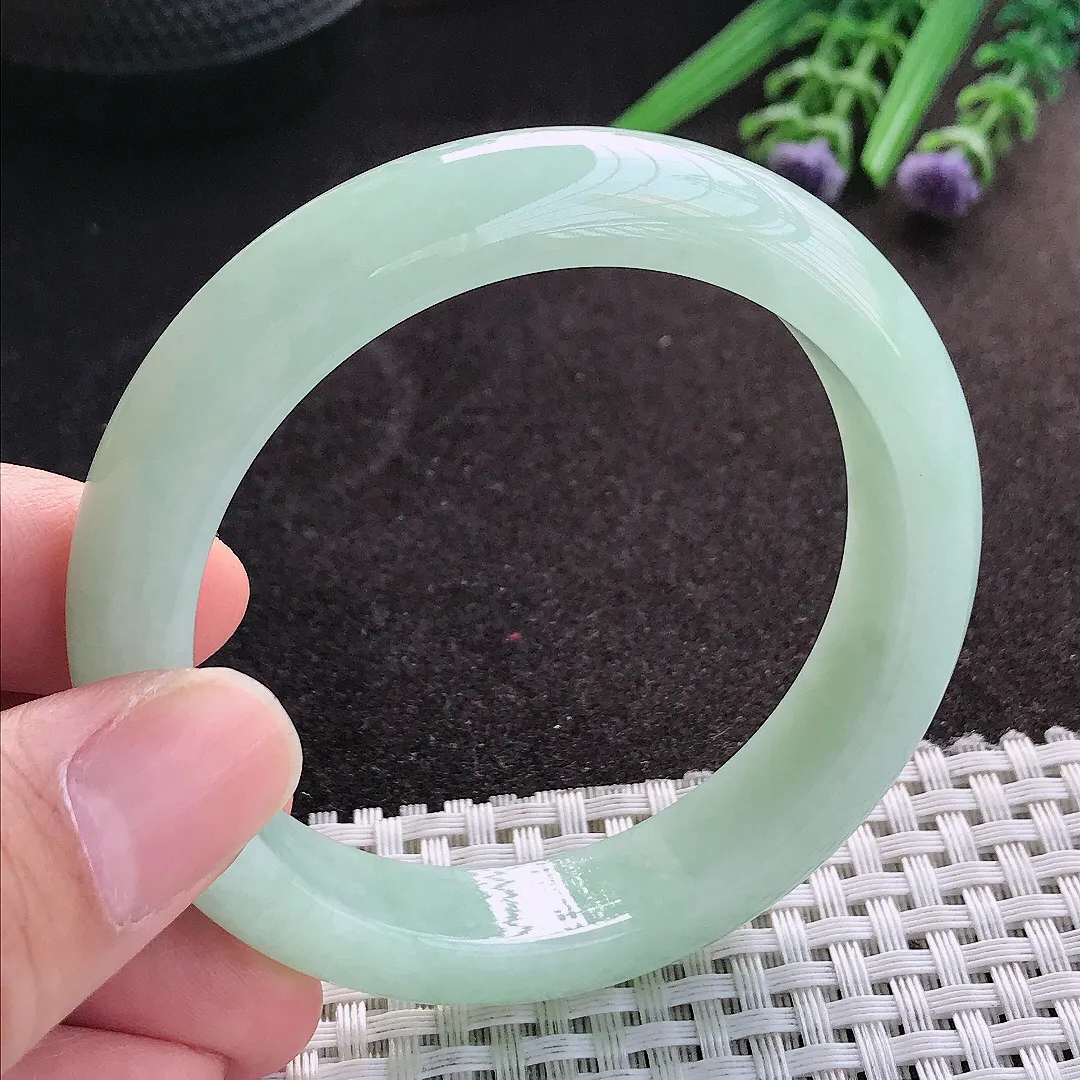 天然A货翡翠55/12.6/8.5老坑冰润起胶冰晴绿手镯宽边玉镯手环