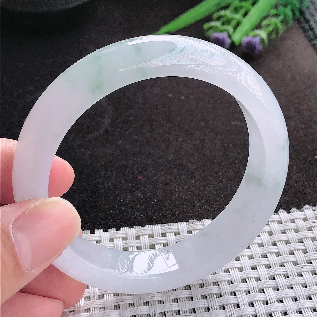 天然A货翡翠56.5/13.3/8.8老坑冰透果冻胶冰飘花手镯宽边玉镯