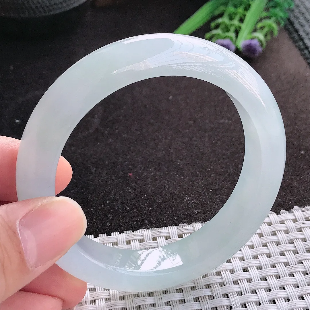天然A货翡翠55.5/13.2/9.2老坑冰透果冻胶冰纯手镯宽边玉镯