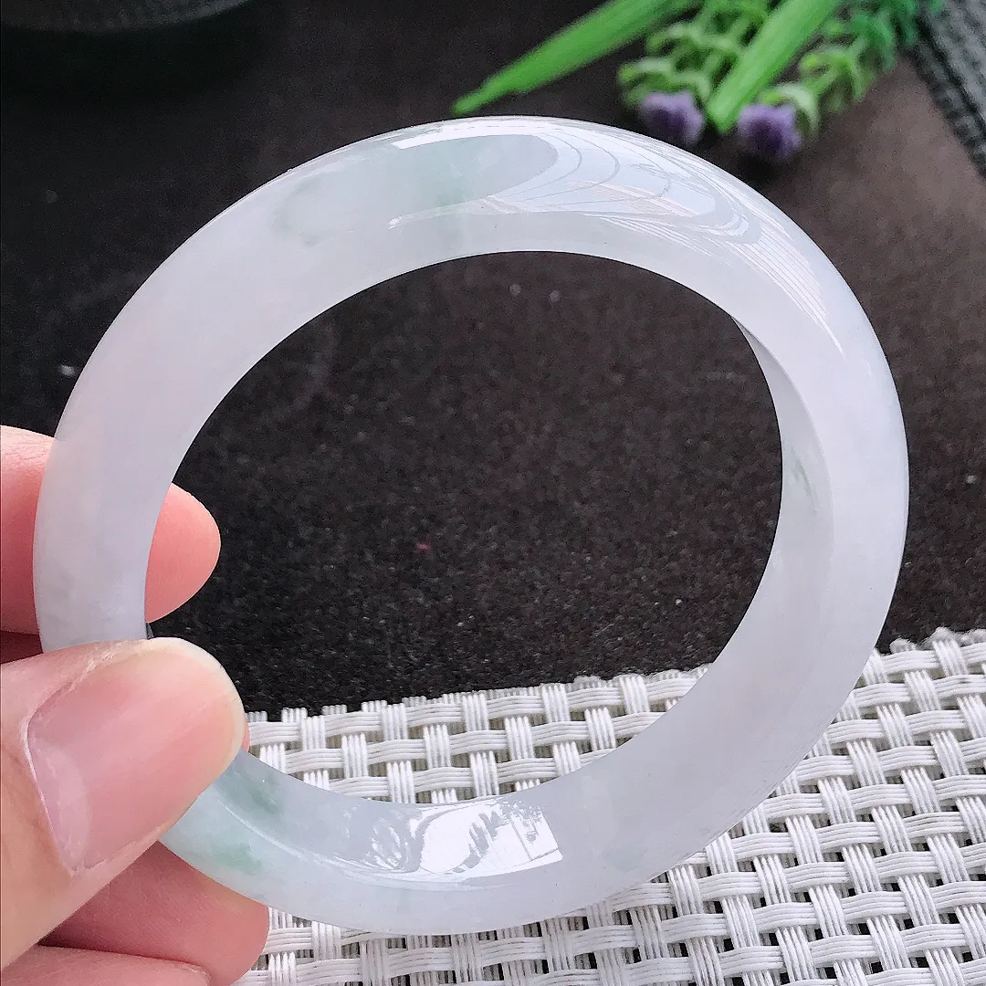 天然A货翡翠56.5/13.3/8.8老坑冰透果冻胶冰飘花手镯宽边玉镯