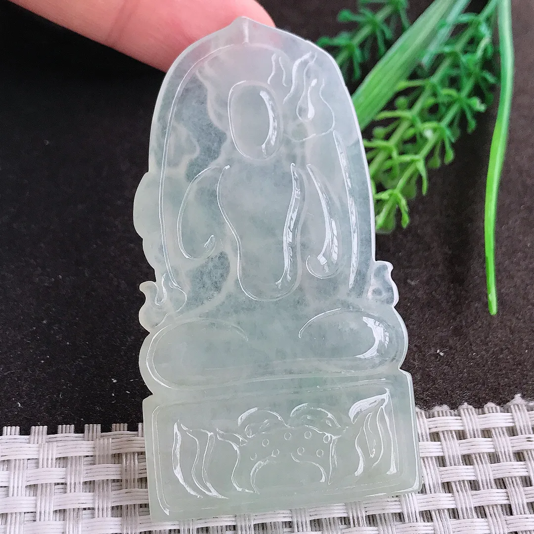 天然A货翡翠73/40/5.8老坑冰胶果冻冰晴不动明王吊坠翡翠挂件