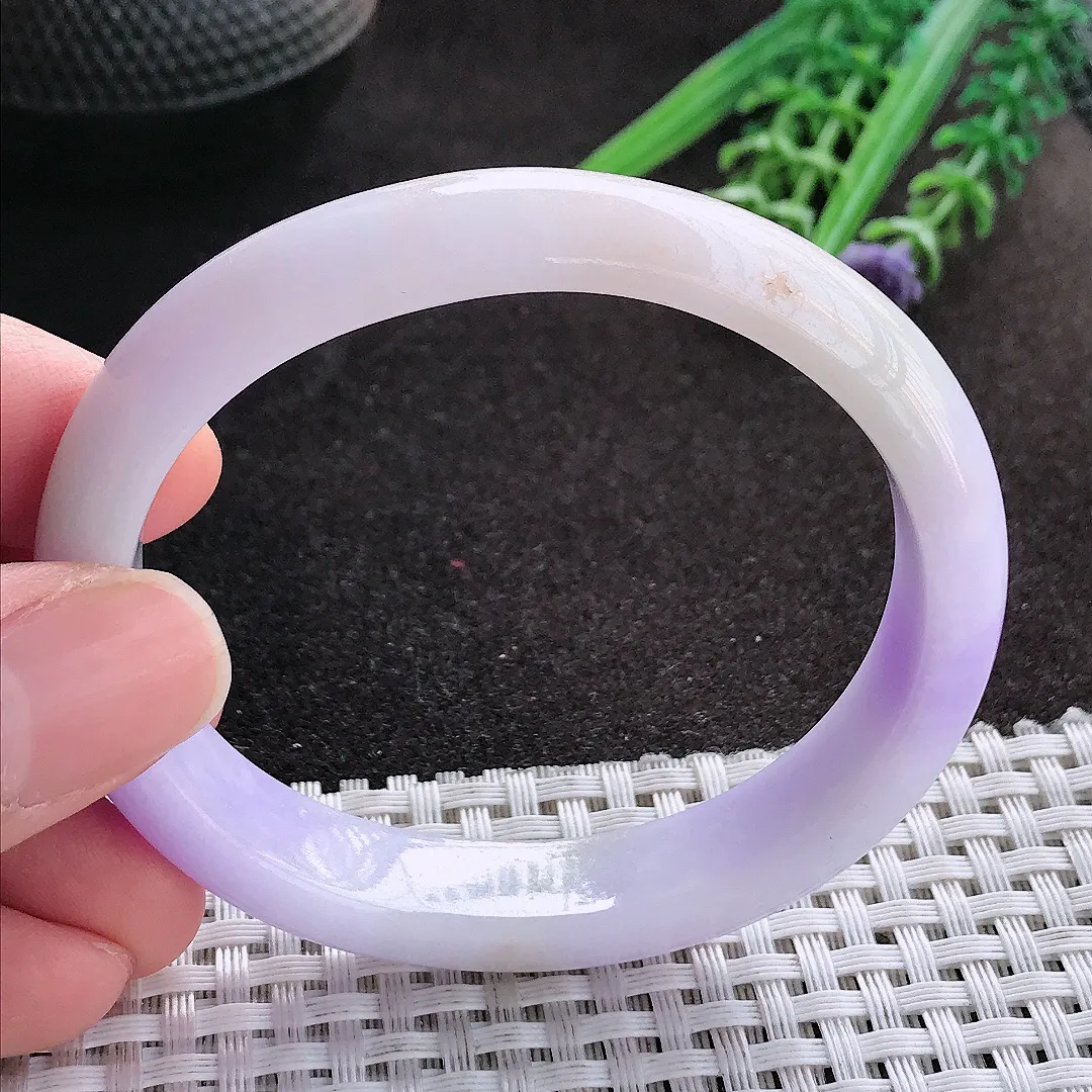 天然A货翡翠56/49.8/12.3/7.5老坑精美温润浓郁紫罗兰贵妃手镯宽边玉镯