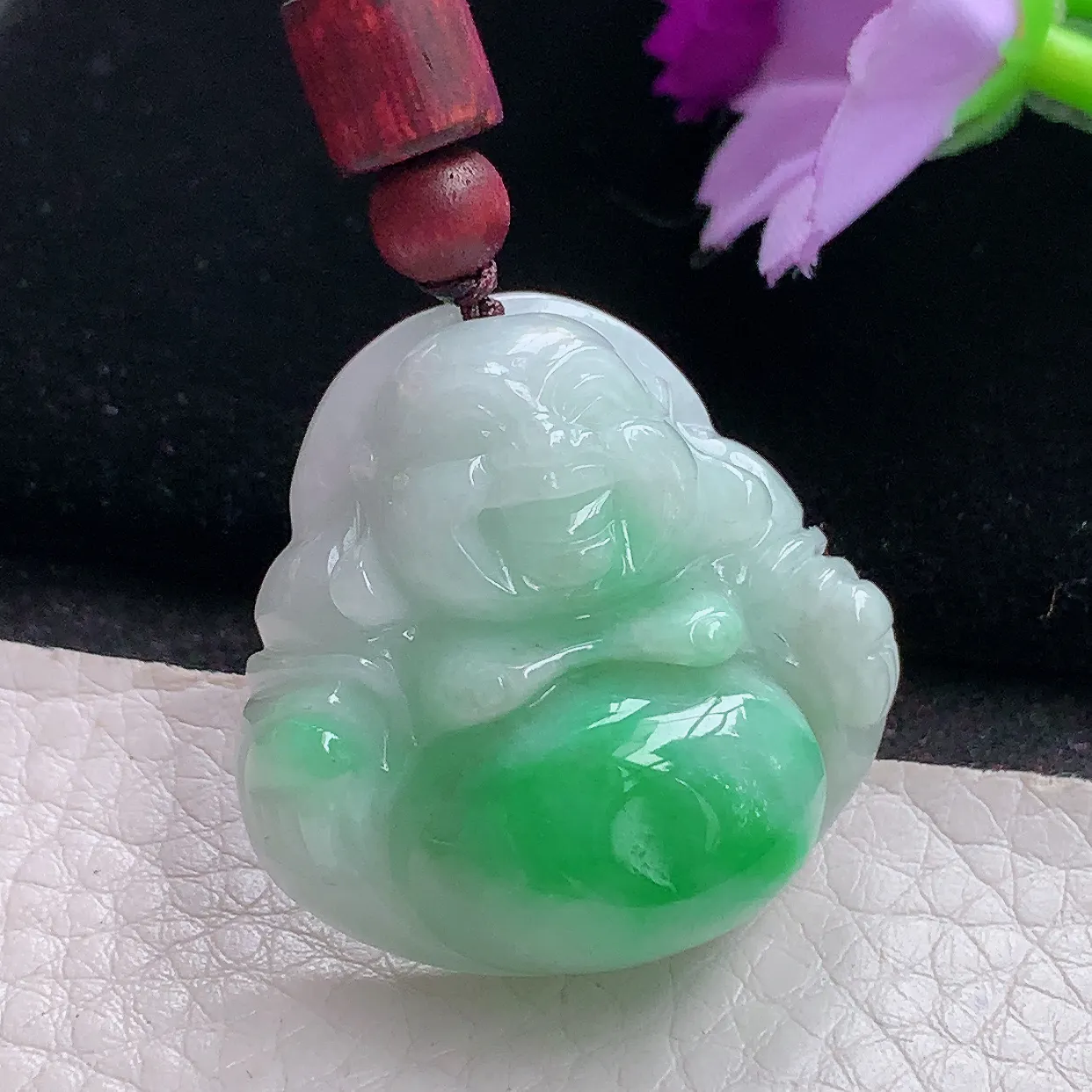 zen实拍30.6*30.5*11.5缅甸天然翡翠飘阳绿小佛公吊坠 大肚弥勒佛像玉坠