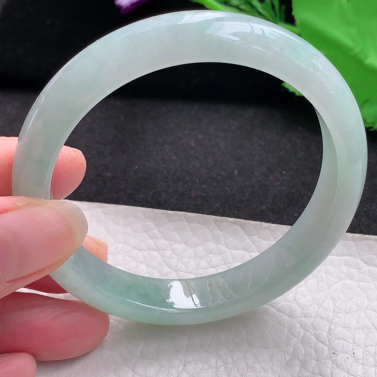 js自然光58*11.8*7.5平安镯 缅甸翡翠a货冰绿水灵宽边玉手镯玉手环