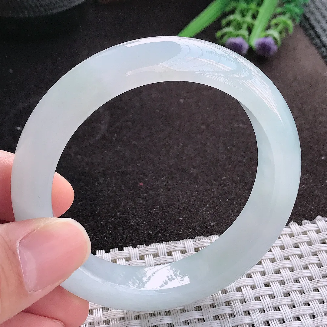 天然A货翡翠55.5/13.2/9.2老坑冰透果冻胶冰纯手镯宽边玉镯