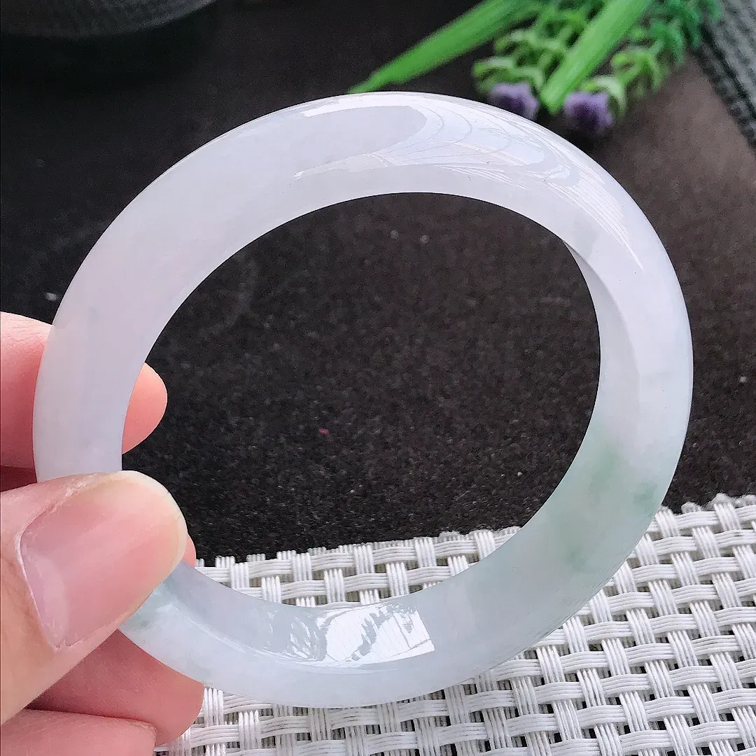 天然A货翡翠56.5/13.3/8.8老坑冰透果冻胶冰飘花手镯宽边玉镯