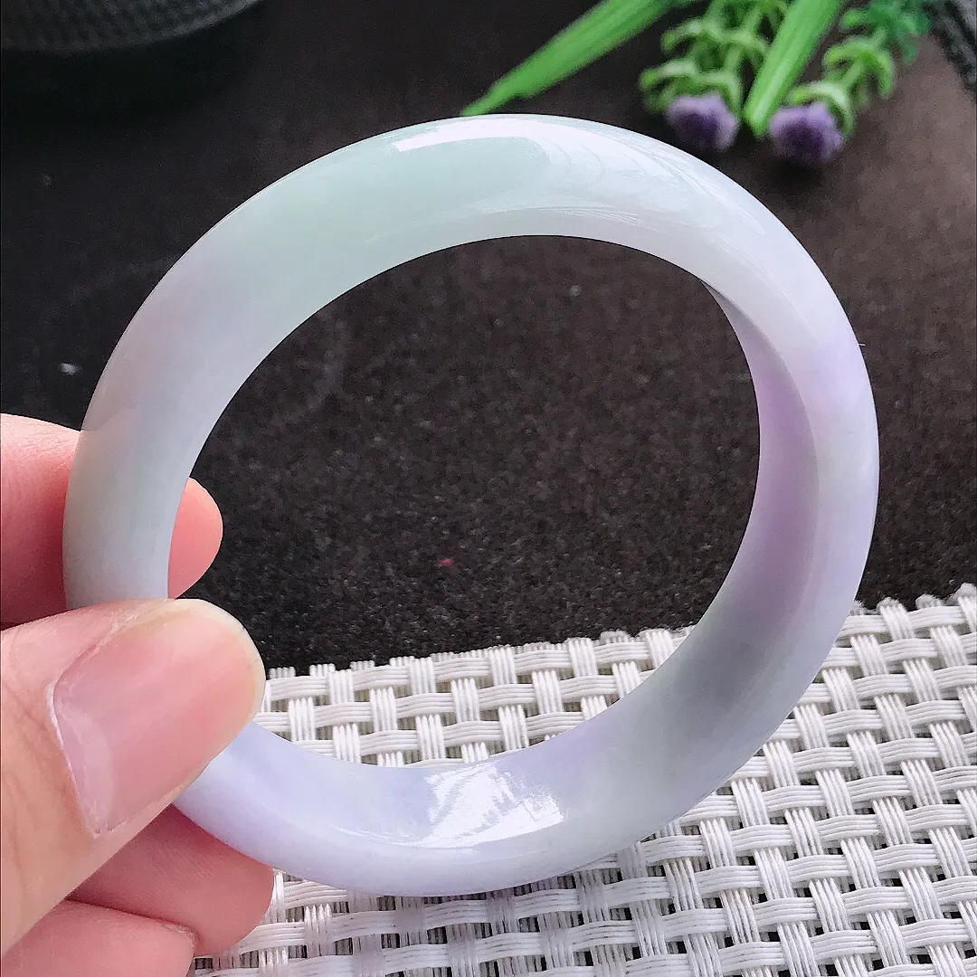 天然A货翡翠54.5/14.5/8老坑温润紫罗兰手镯宽边玉镯