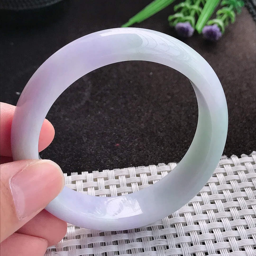 天然A货翡翠54.5/14.5/8老坑温润紫罗兰手镯宽边玉镯