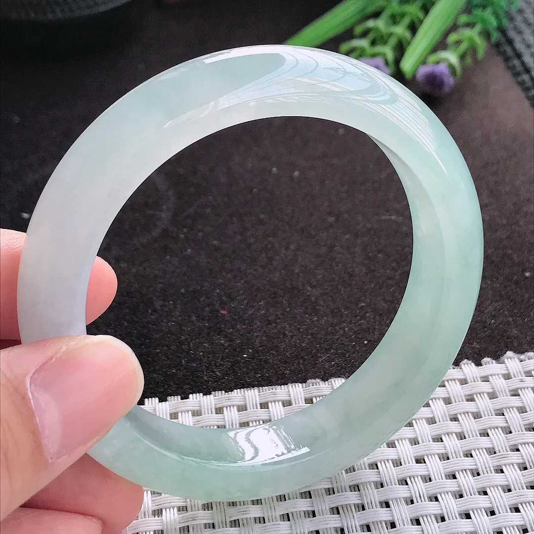 天然A货翡翠56.5/13/9.1老坑冰胶果冻冰晴手镯宽边玉镯手环