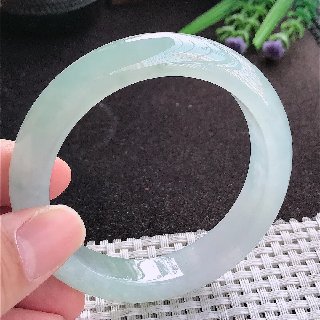 天然A货翡翠56.5/13/9.1老坑冰胶果冻冰晴手镯宽边玉镯手环