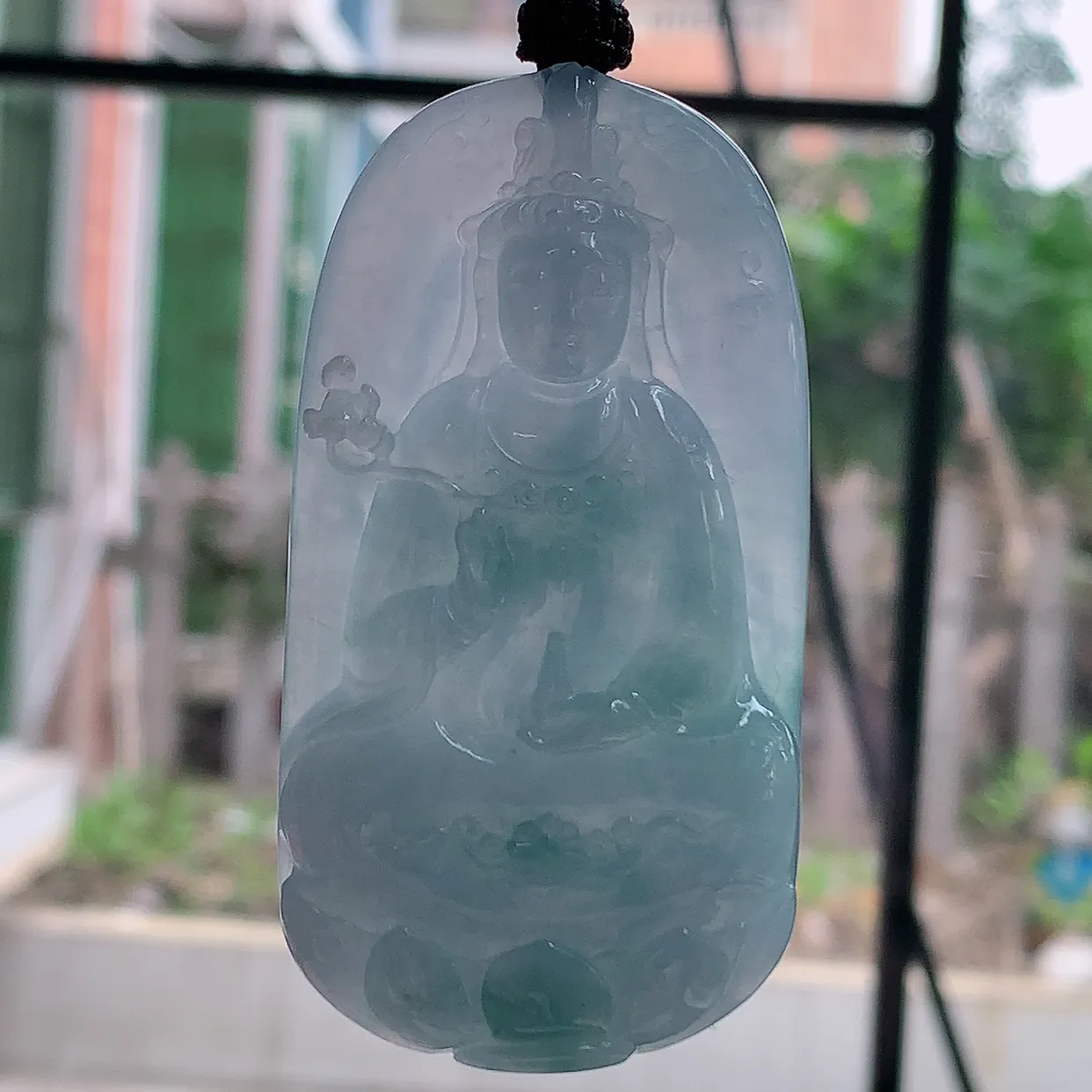 yl实拍68*36.2*7.5缅甸天然翡翠紫罗兰净瓶观音吊坠 持莲观世音菩萨