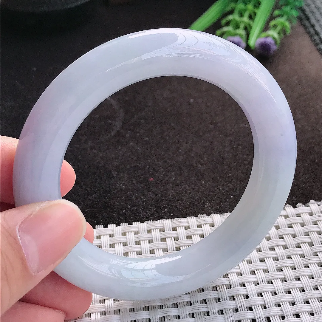 天然A货翡翠54.5/11.9/11.5老坑秀气冰润紫罗兰圆条手镯翡翠玉镯手环