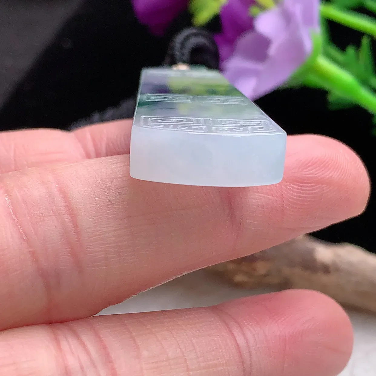 yl实拍39.3 *17.2*6缅甸天然翡翠冰飘花平安无事牌吊坠雕花素牌玉坠