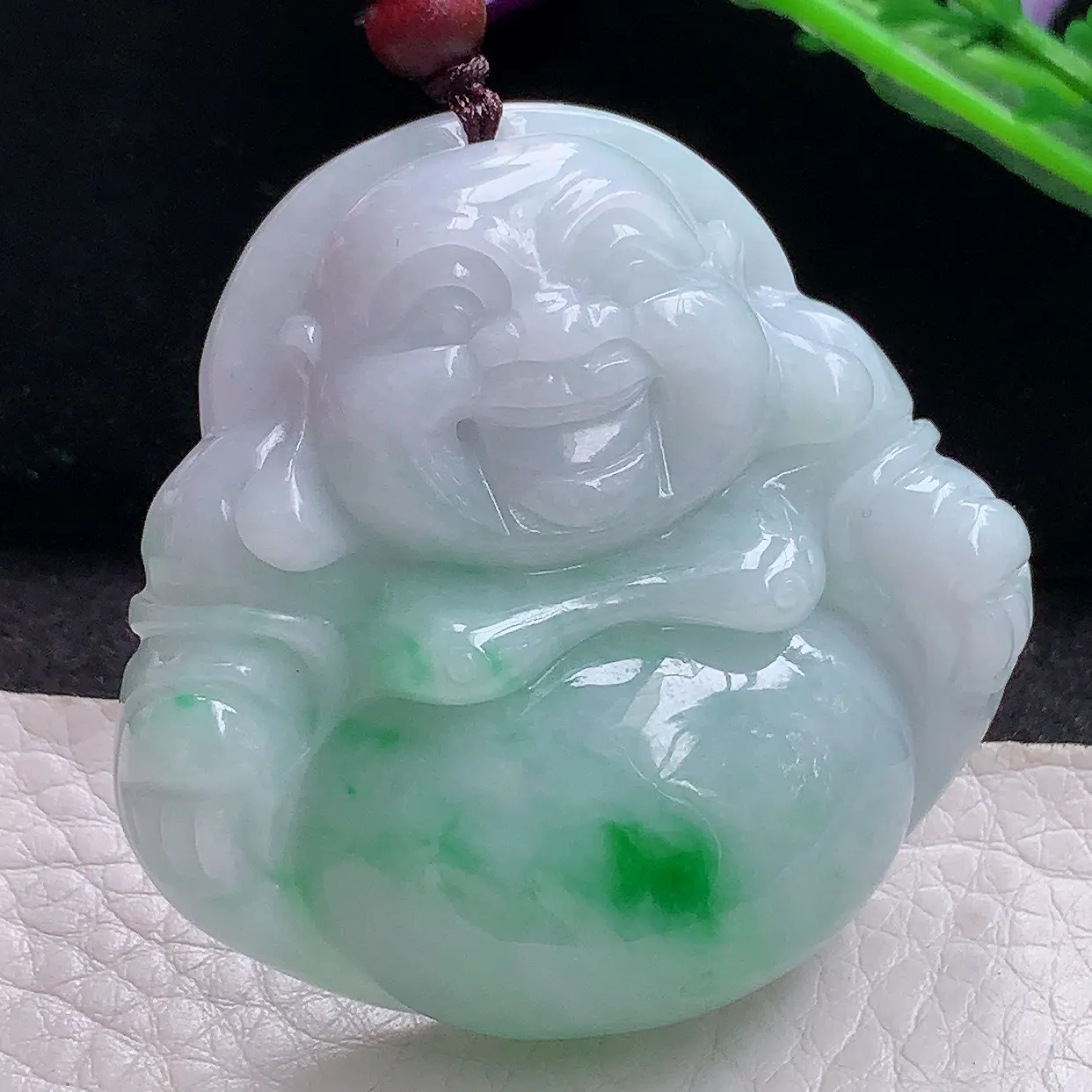 zen实拍46.8*48*14缅甸天然翡翠飘绿大佛公吊坠 大肚弥勒佛像玉坠