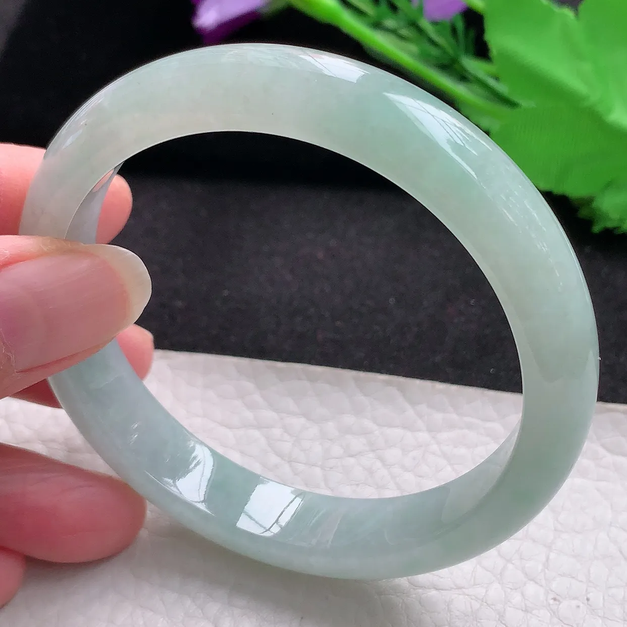 js自然光58*11.8*7.5平安镯 缅甸翡翠a货冰绿水灵宽边玉手镯玉手环