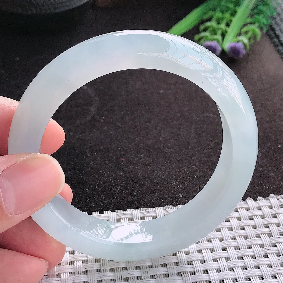 天然A货翡翠55.5/13.2/9.2老坑冰透果冻胶冰纯手镯宽边玉镯