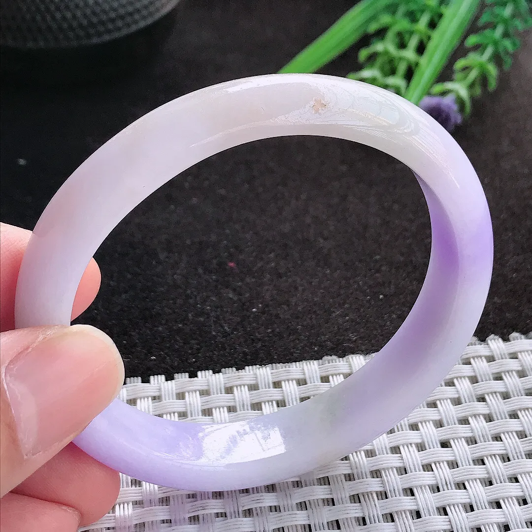 天然A货翡翠56/49.8/12.3/7.5老坑精美温润浓郁紫罗兰贵妃手镯宽边玉镯