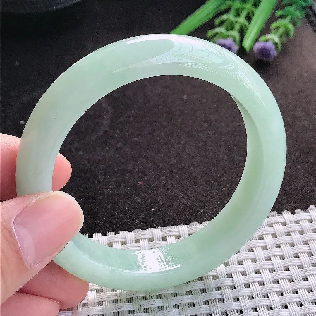 天然A货翡翠55/12.6/8.5老坑冰润起胶冰晴绿手镯宽边玉镯手环