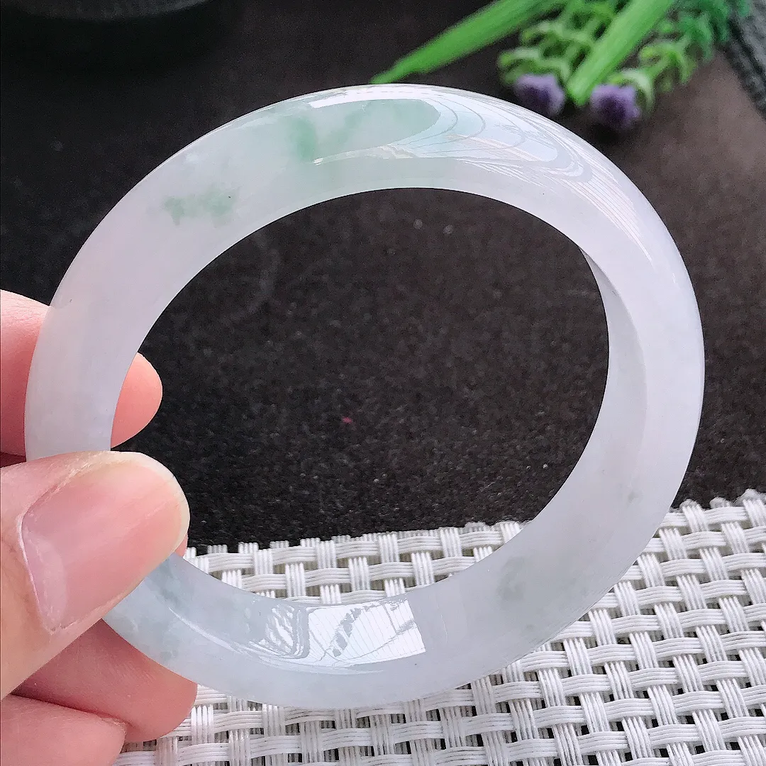 天然A货翡翠56.5/13.3/8.8老坑冰透果冻胶冰飘花手镯宽边玉镯