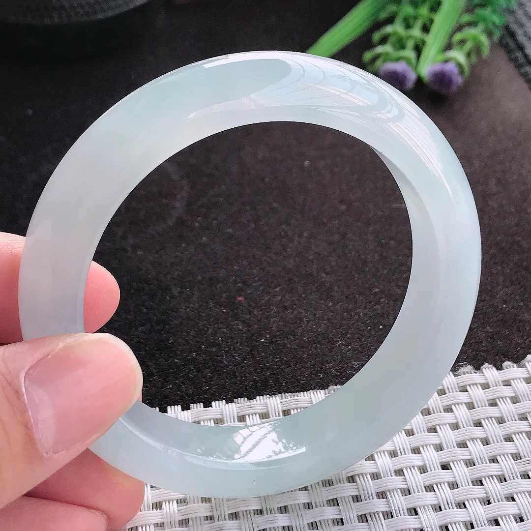 天然A货翡翠55.5/13.2/9.2老坑冰透果冻胶冰纯手镯宽边玉镯