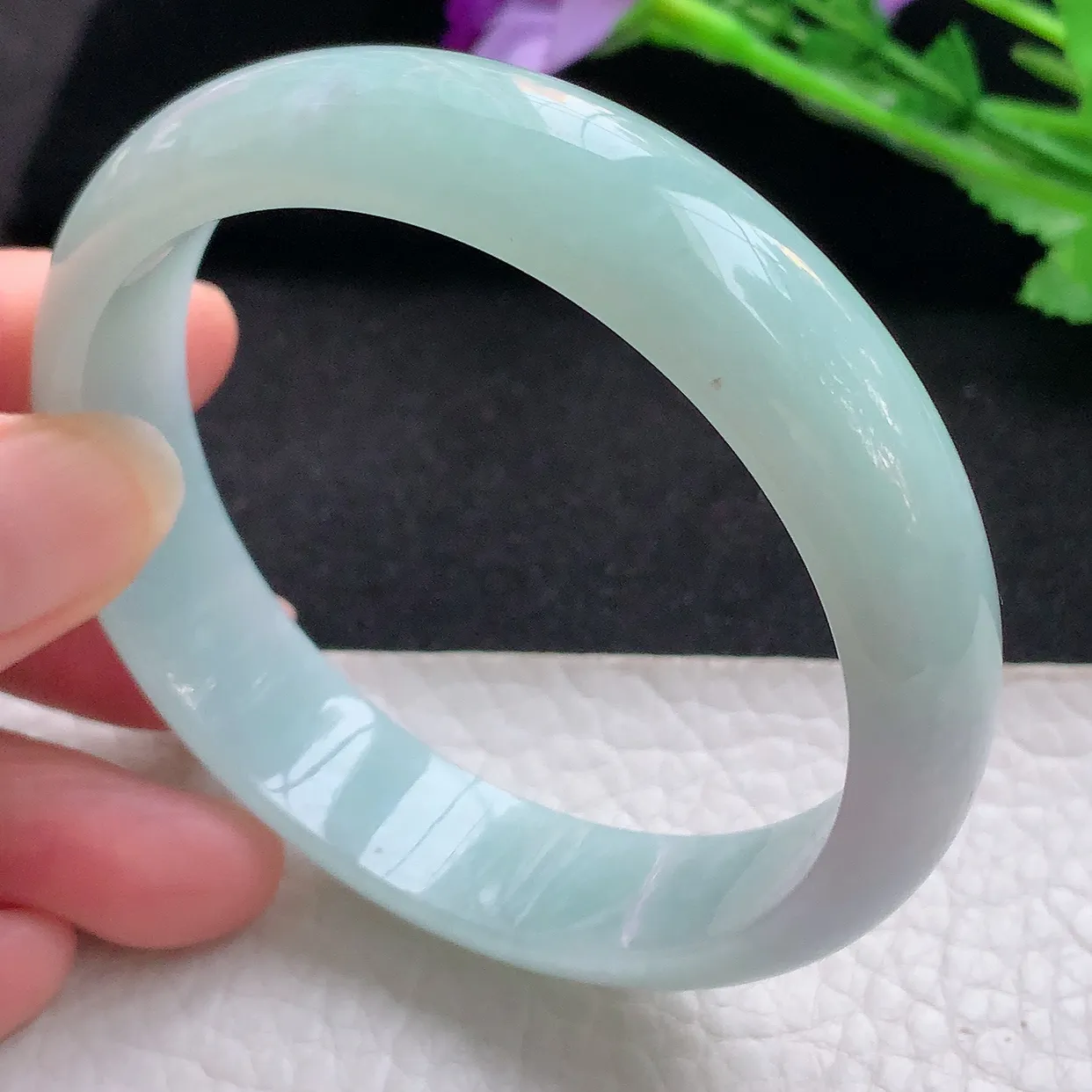 nr自然光59*14.2*7平安镯 缅甸翡翠A货玉手镯晴底飘紫宽边玉手环