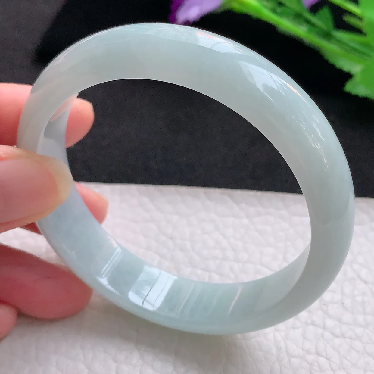 nr自然光57.5*13.8*7平安镯 缅甸翡翠A货玉手镯晴底宽边玉手环