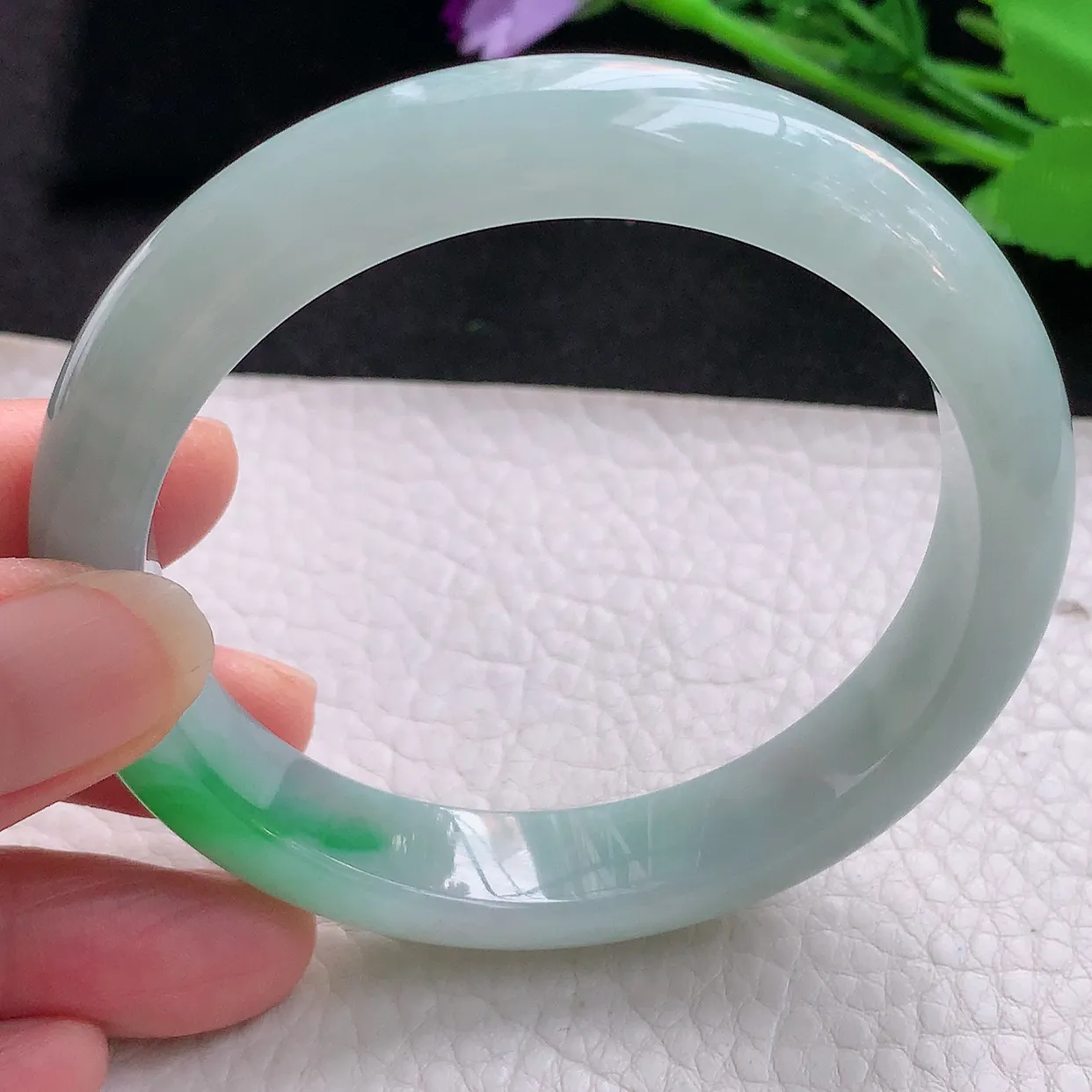 fx自然光58.5*12.2*8.2平安镯 翡翠玉手镯冰飘阳绿宽边玉手环