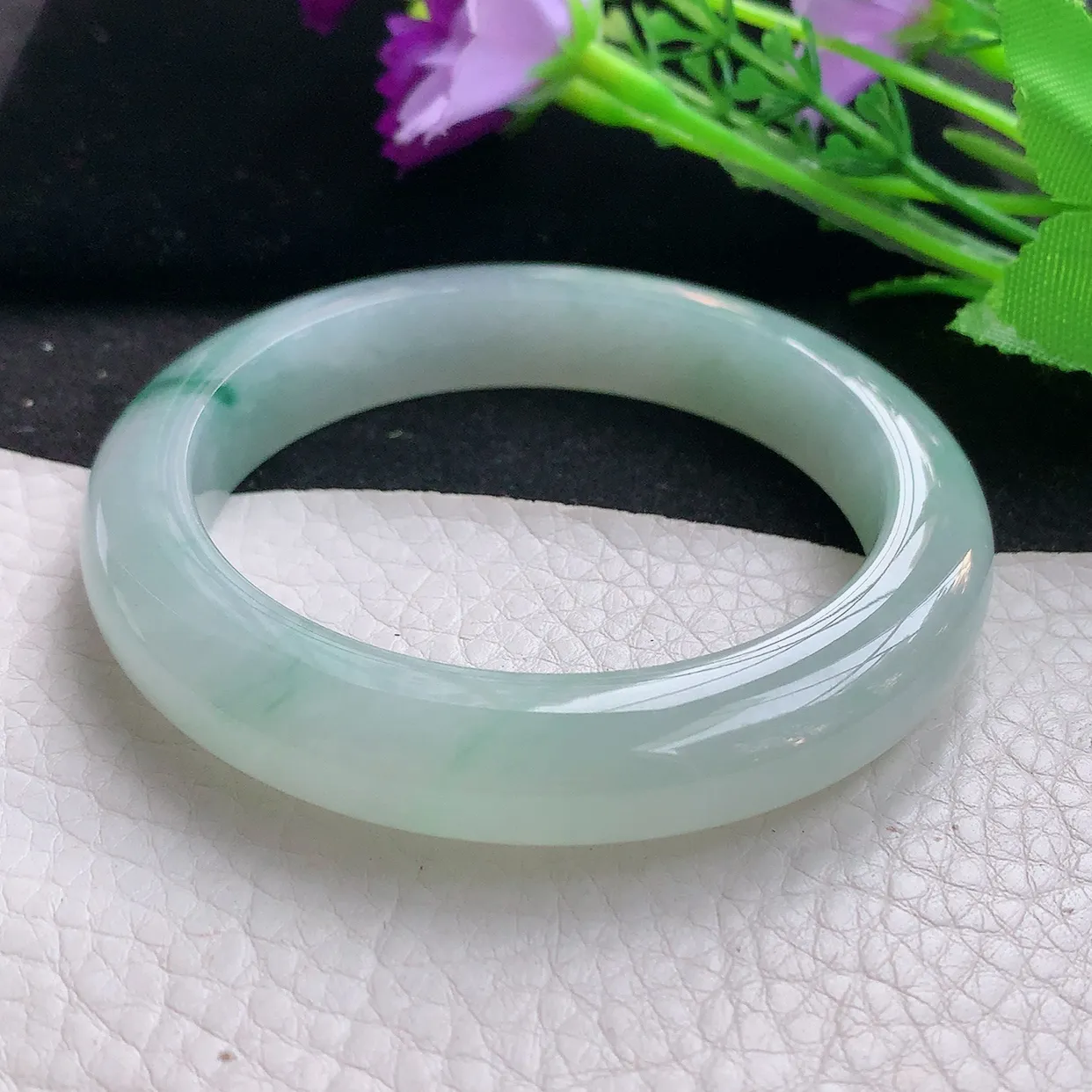 fx自然光56*11.4*9.2平安镯 缅甸翡翠玉手镯冰飘花宽边玉手环 美人镯