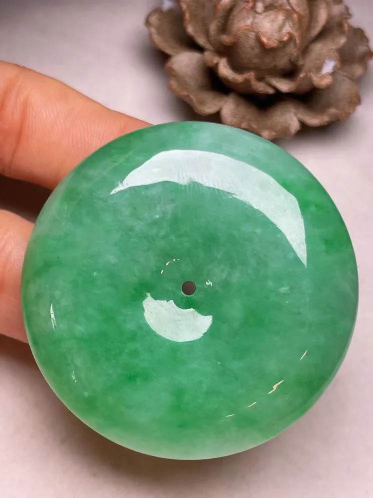 冰糯种满色【大平安扣】吊坠，种水好，玉质细腻 ，卖相好