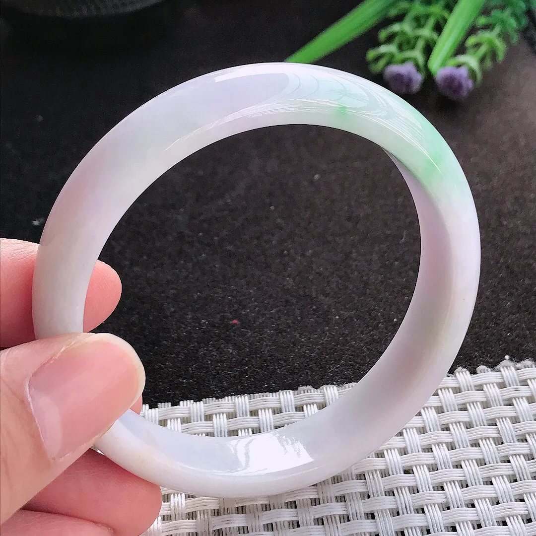 天然A货翡翠58/13.5/7老坑秀气温润飘绿吊坠翡翠玉镯手环