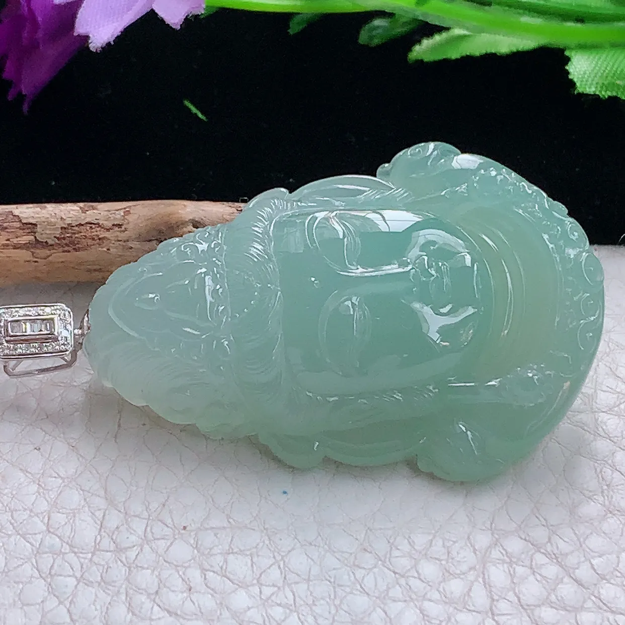 yl实拍53.3*38*11.5缅甸天然翡翠精雕冰晴观音头玉吊坠 观音首菩萨玉挂件