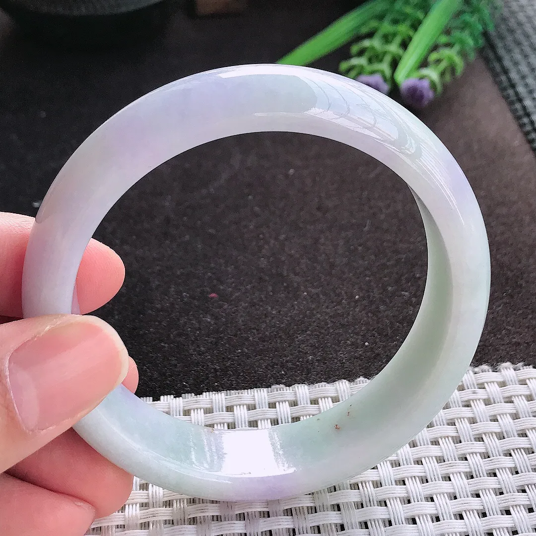 天然A货翡翠59.8/15.7/8.1老坑精美油润紫罗兰手镯宽边玉镯手环