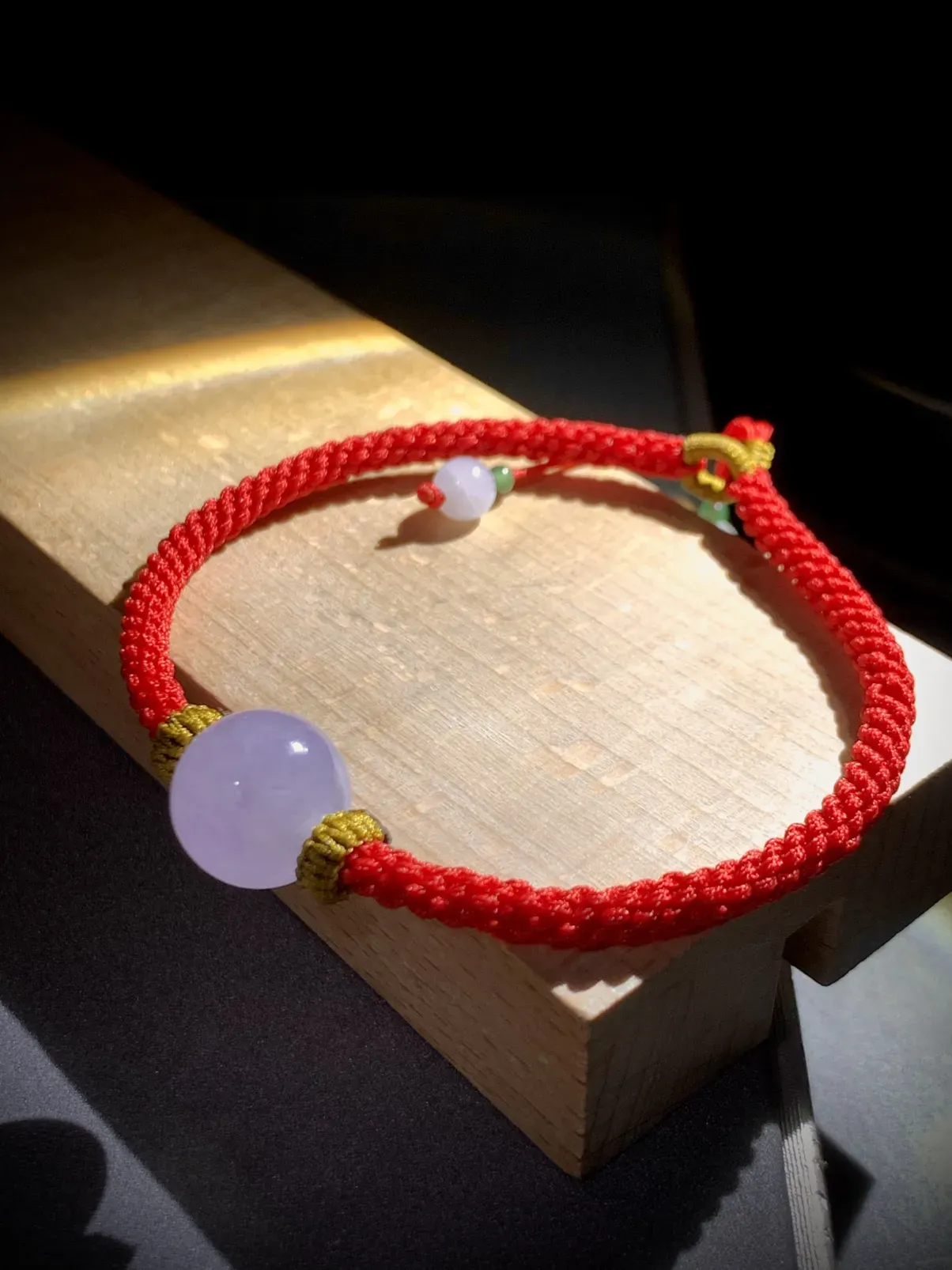 手工编绳，冰紫珠子时来运转手链，
直径12.5mm，