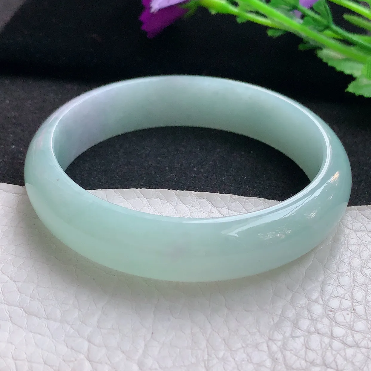 nr自然光59*14.2*7平安镯 缅甸翡翠A货玉手镯晴底飘紫宽边玉手环