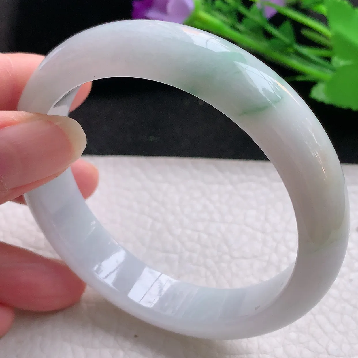 ee自然光59*13.8*8.2平安镯 缅甸翡翠A货飘花宽边玉手镯玉手环