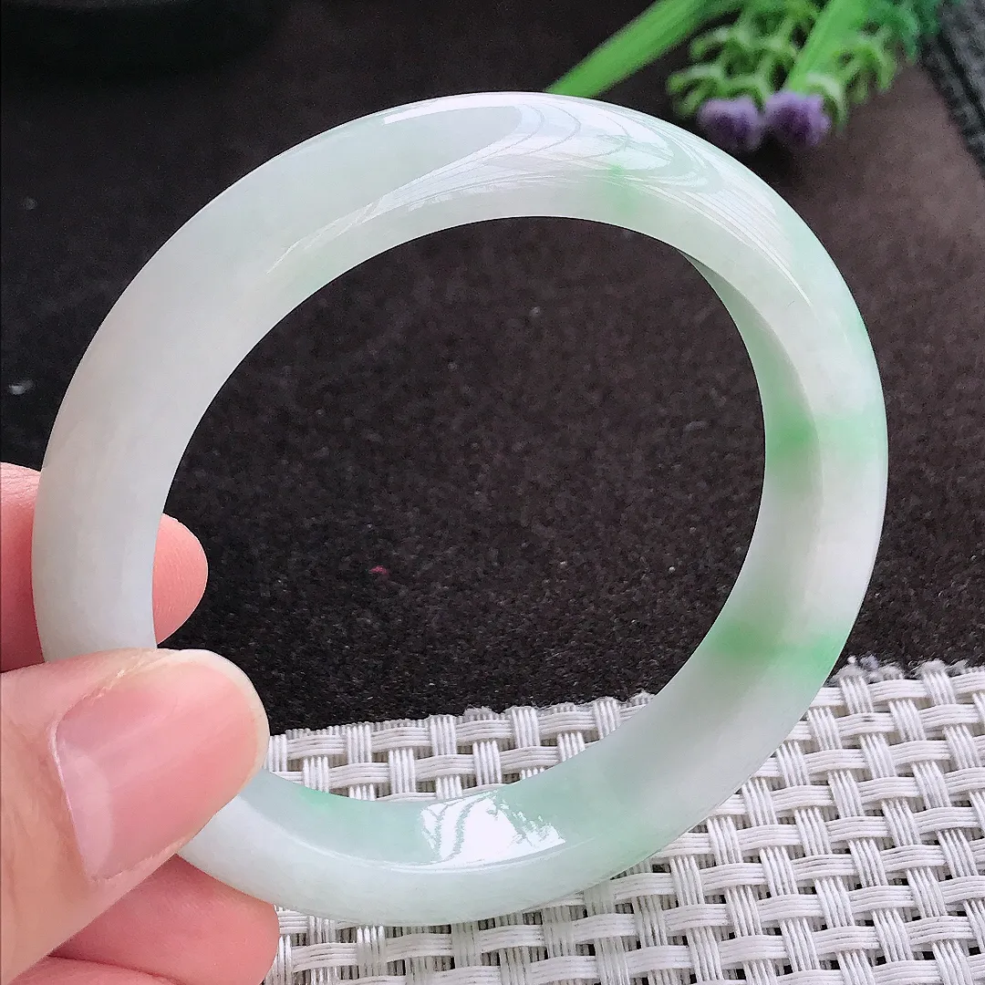 天然A货翡翠56.5/12.1/8.6老坑冰润水灵飘阳绿手镯宽边玉镯手环