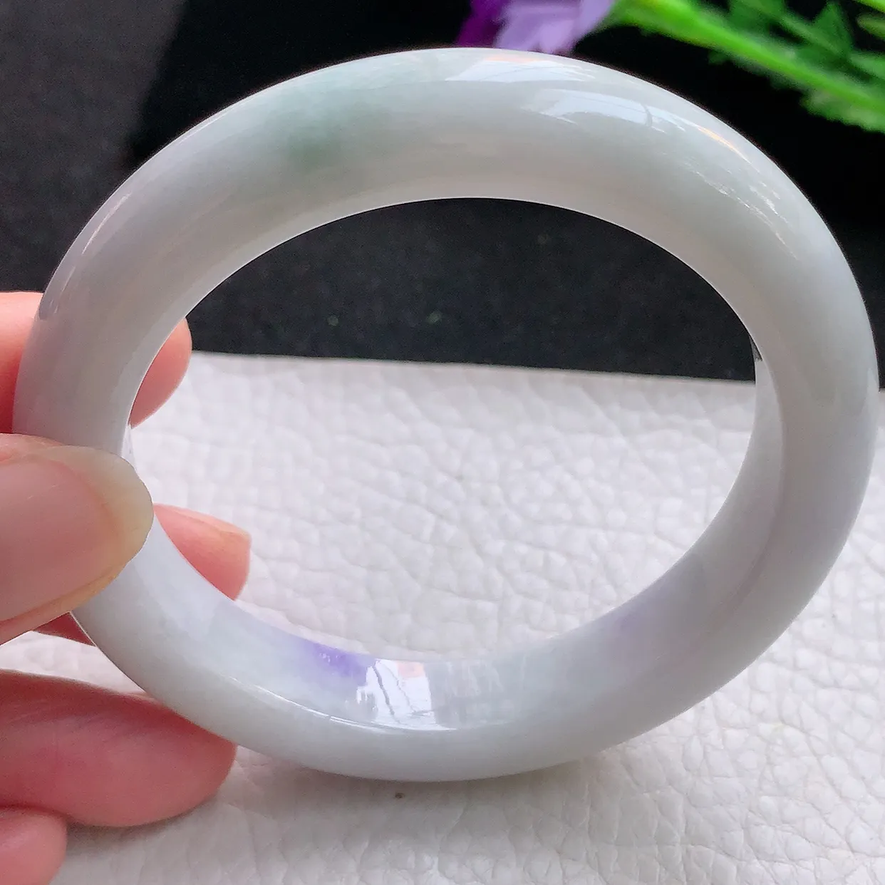 xx自然光57.5*12.5*9.8平安镯 翡翠A货飘紫宽边玉手镯玉手环