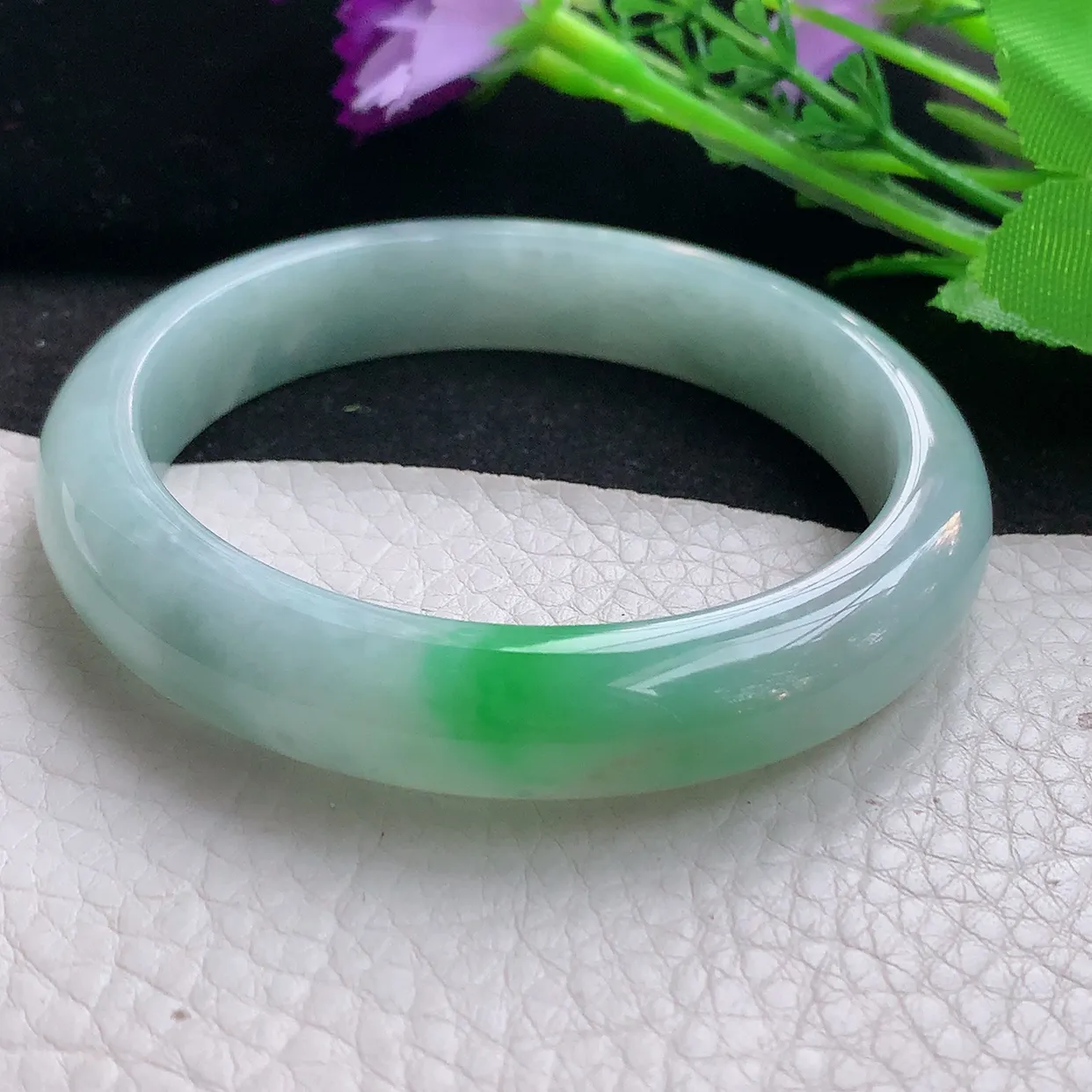 fx自然光58.5*12.2*8.2平安镯 翡翠玉手镯冰飘阳绿宽边玉手环