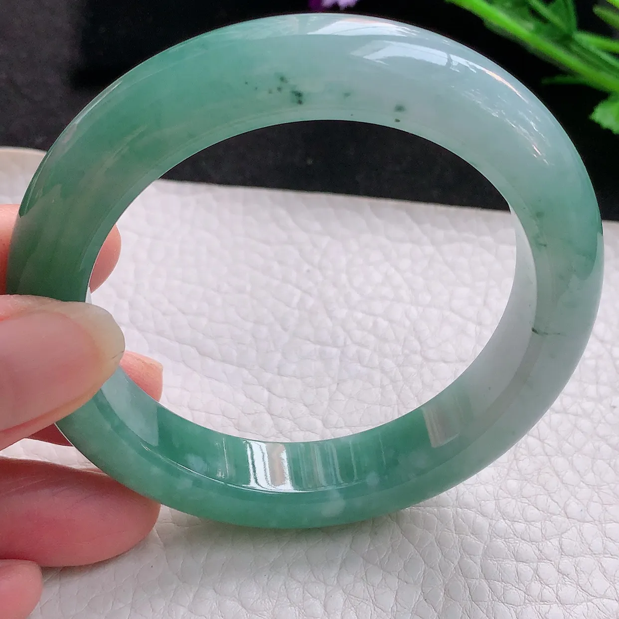 yh自然光56.5*12.5*9.8平安镯 翡翠玉手镯冰胶油绿宽边玉手环