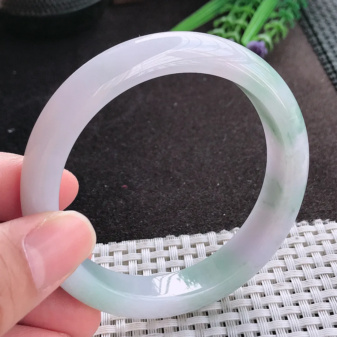 天然A货翡翠58.5/12.6/8.5老坑冰润水灵飘花手镯宽边玉镯手环