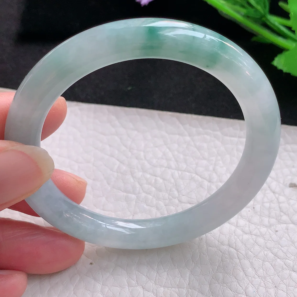 xh自然光53*8.6美人镯 翡翠玉手镯冰飘花圆条玉手环 美人镯